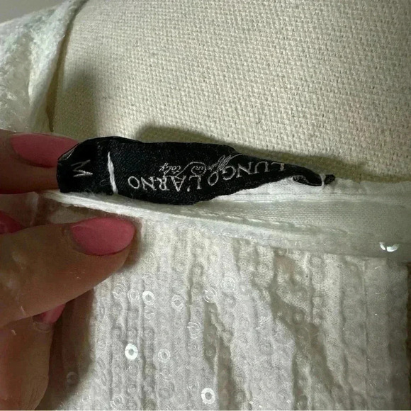 Italian linen Lungo L’arno boho glam shabby chic white dress with sequin details - Picture 8 of 8